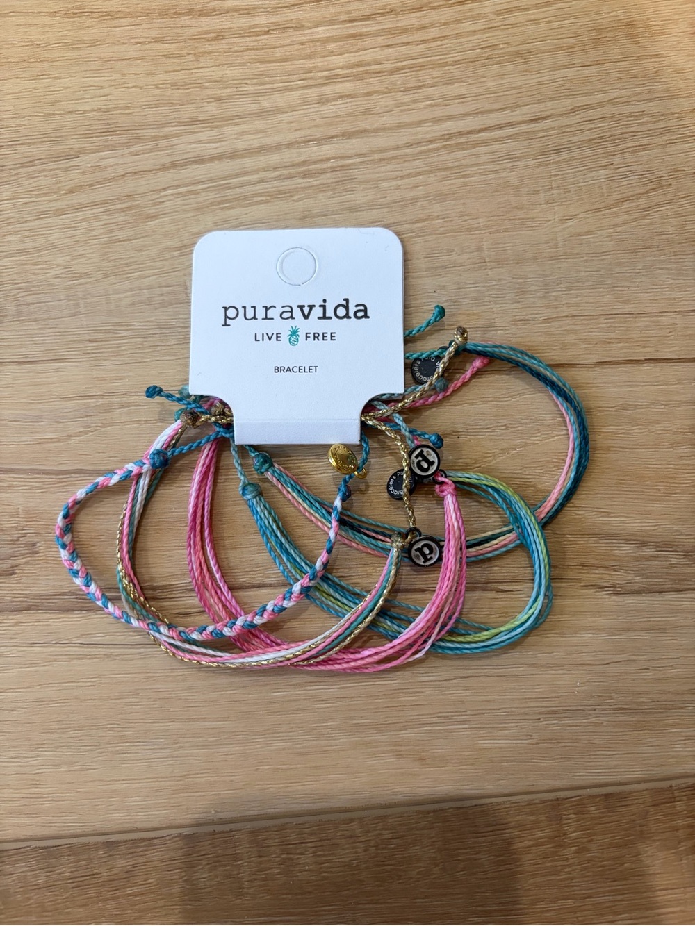 NWT🐠Pura Vida Multicolor Thread Friendship Bracelet Set - Pink, Teal, Blue, Gold